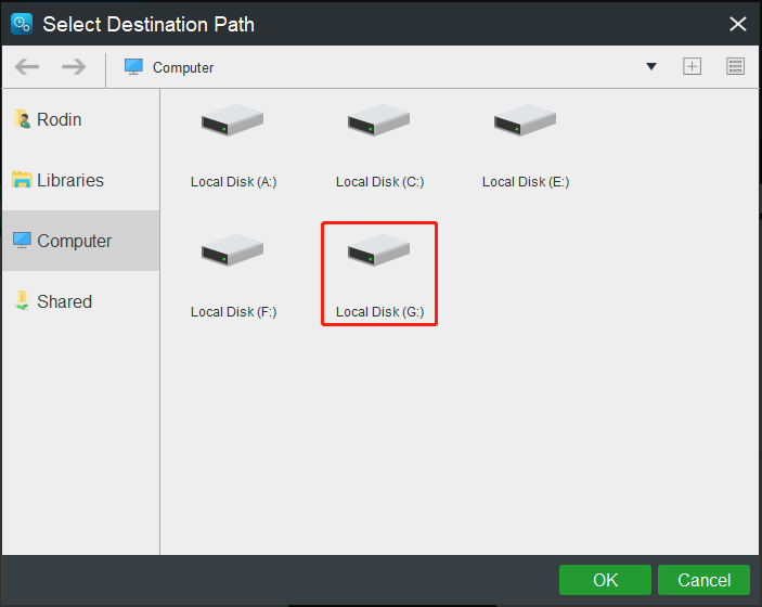 choose backup destination path