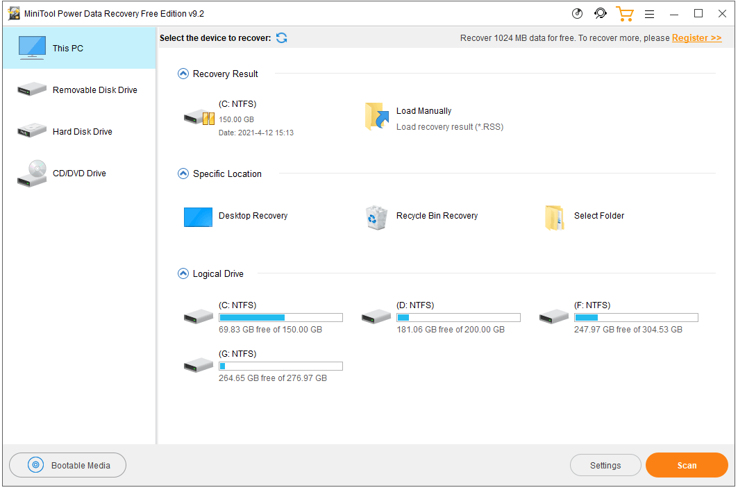 recover deleted/lost files or folders with MiniTool Power Data Recovery