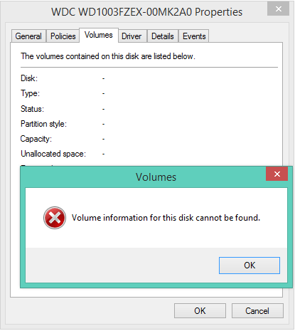 volume information for this disk cannot be found