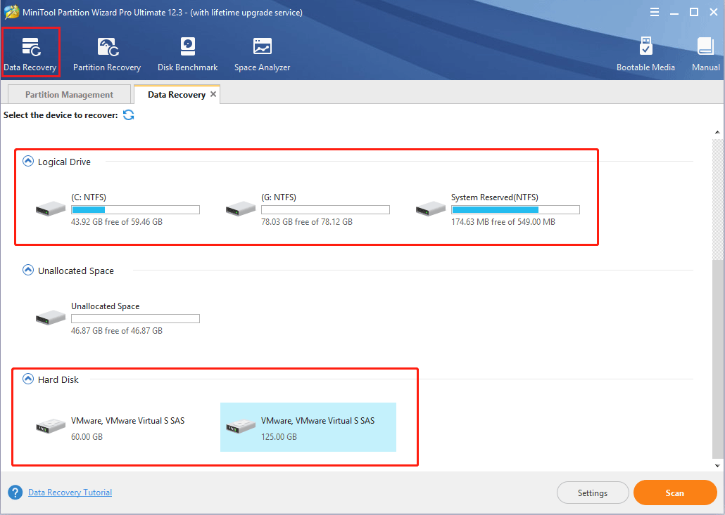 choose a drive to recover data