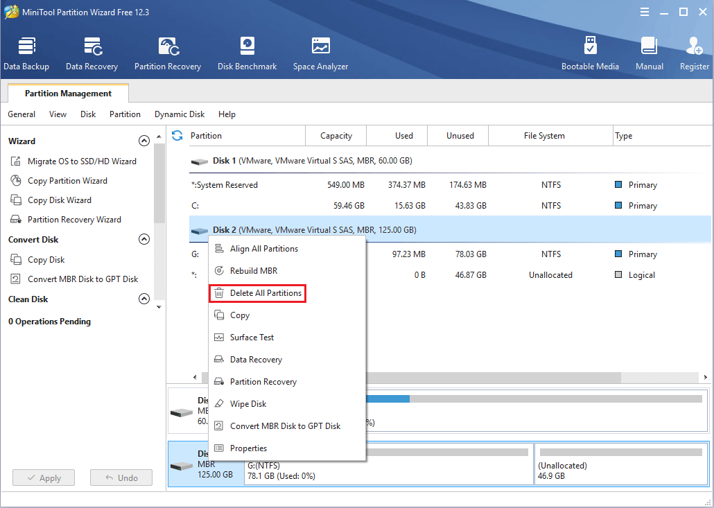 delete all partitions