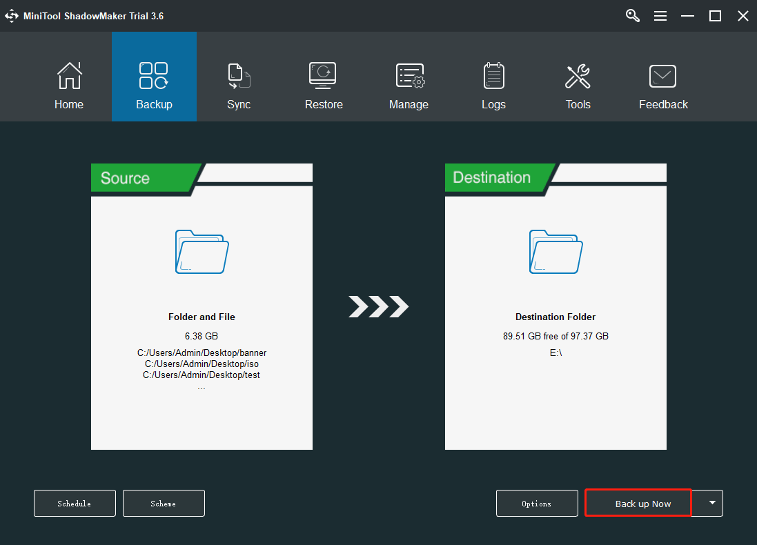 back up data with MiniTool ShadowMaker