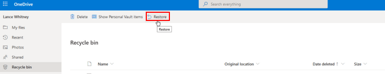 Restore OneDrive deleted files