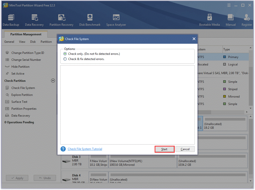 choose an option to check file system