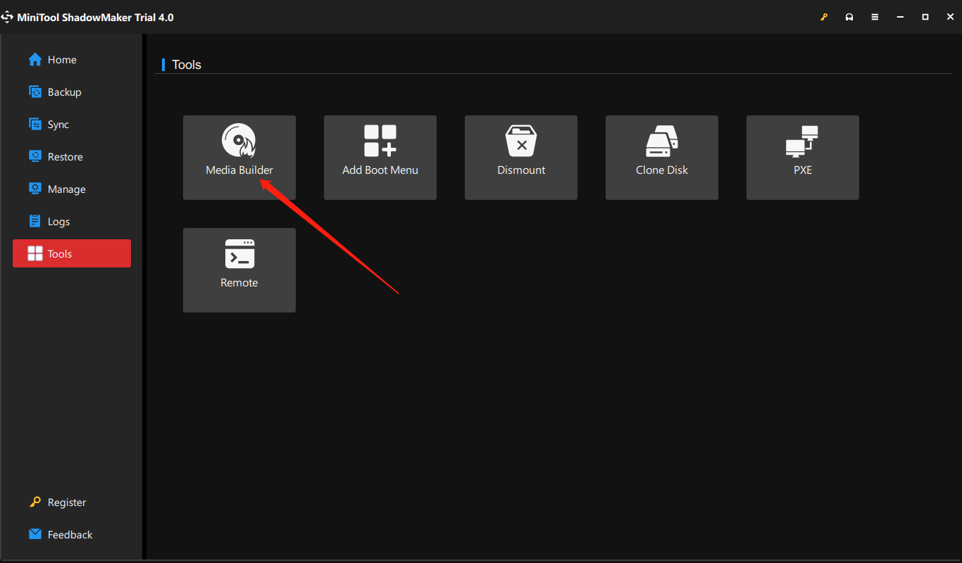 select Media Builder in MiniTool ShadowMaker