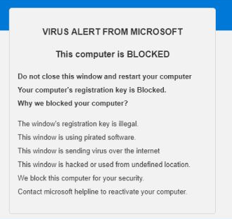 virus alert from Microsoft this computer is blocked
