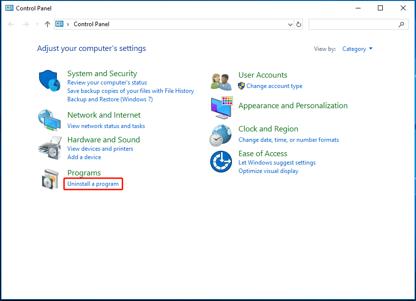 uninstall a program in Control Panel
