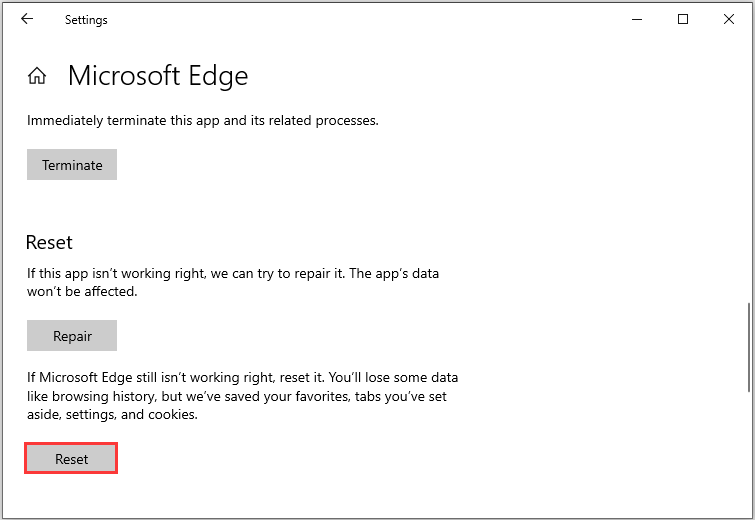 reset Edge to defaults
