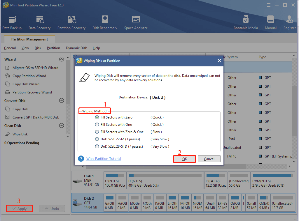 carry out the wipe disk operation