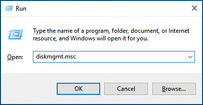 open Disk Management via the Run dialog box