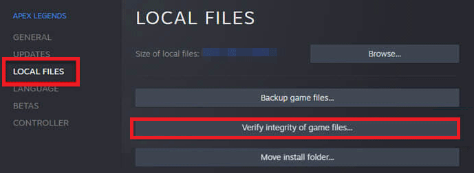 click Verify integrity of game files