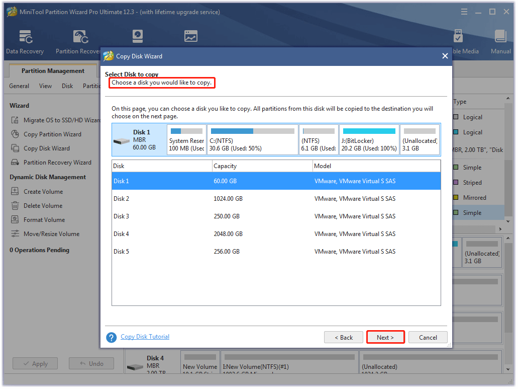 choose the source disk