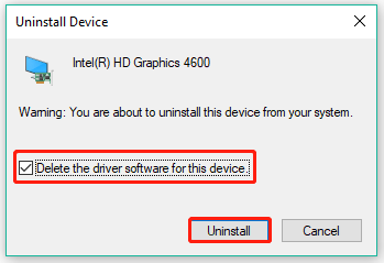 tick Delete the driver software for this device