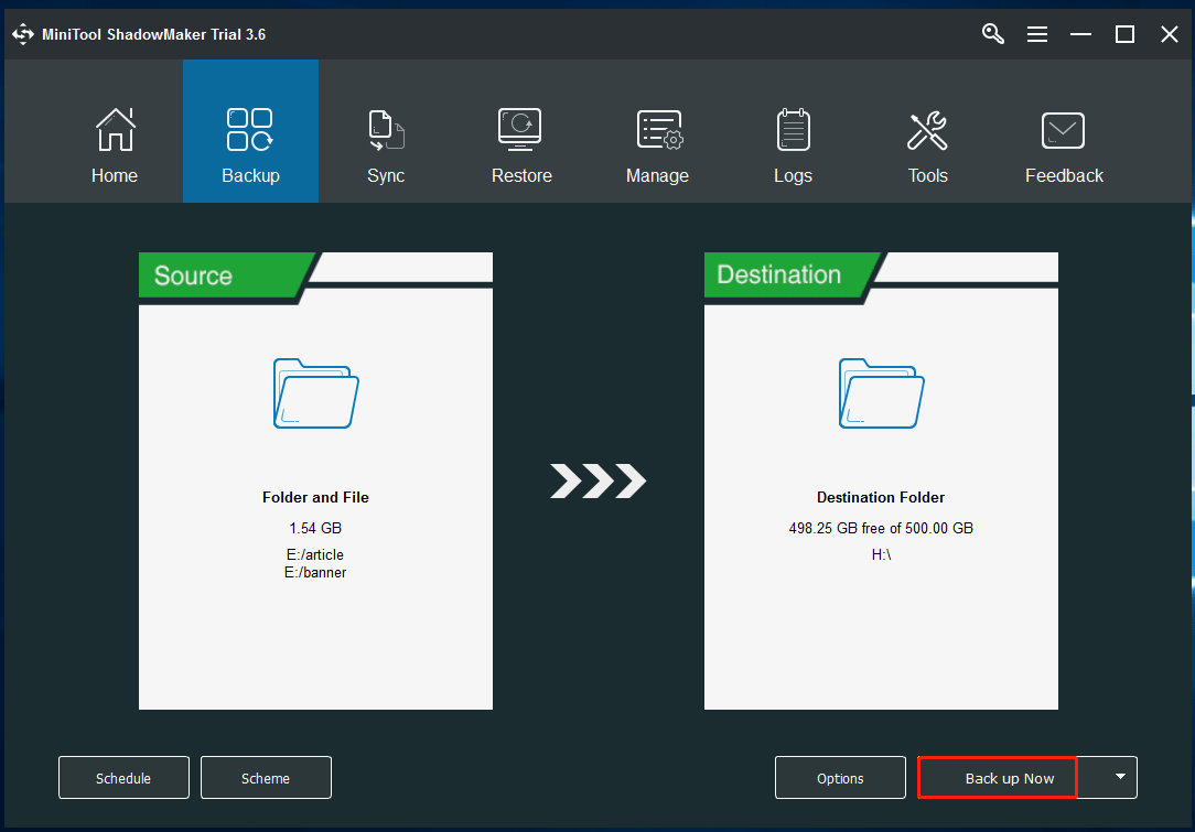 run a backup with MiniTool ShadowMaker