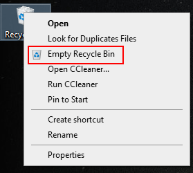 empty Recycle Bin via right-click menu