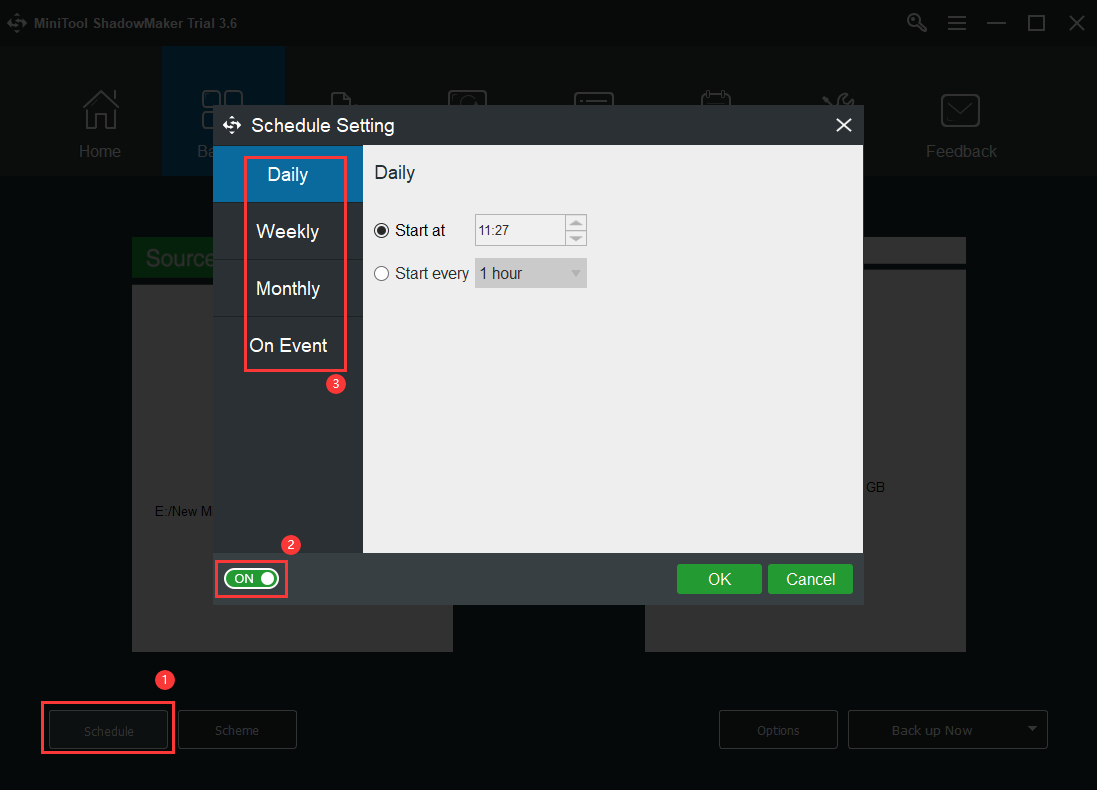 hot backup schedule settings