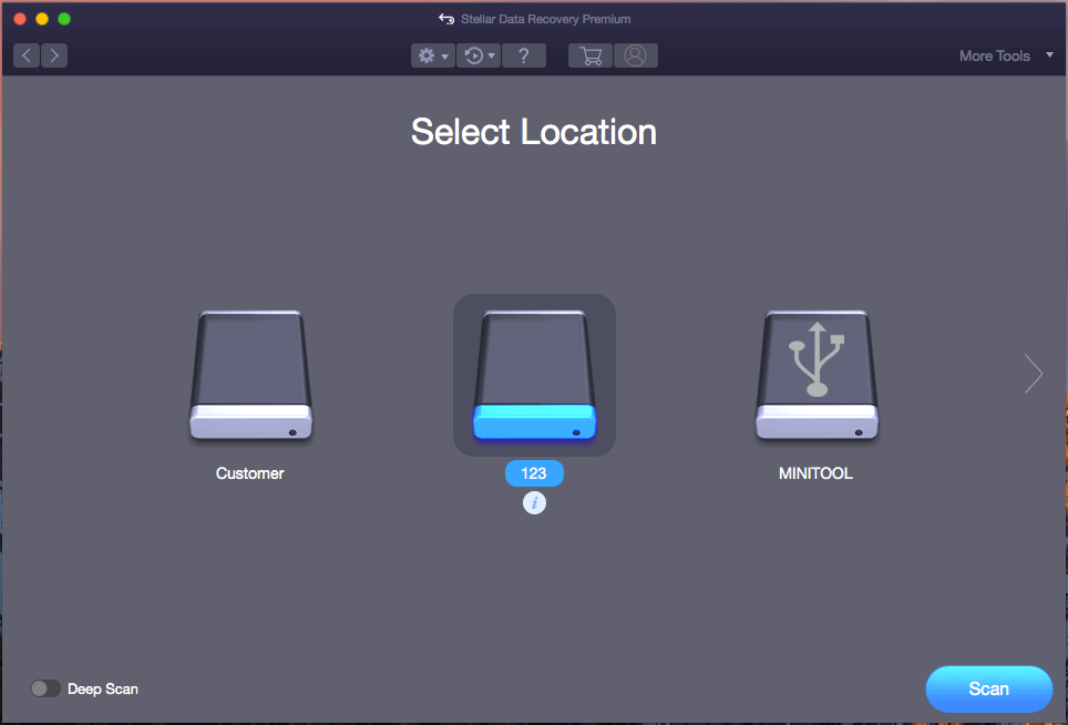 select the target USB drive to scan