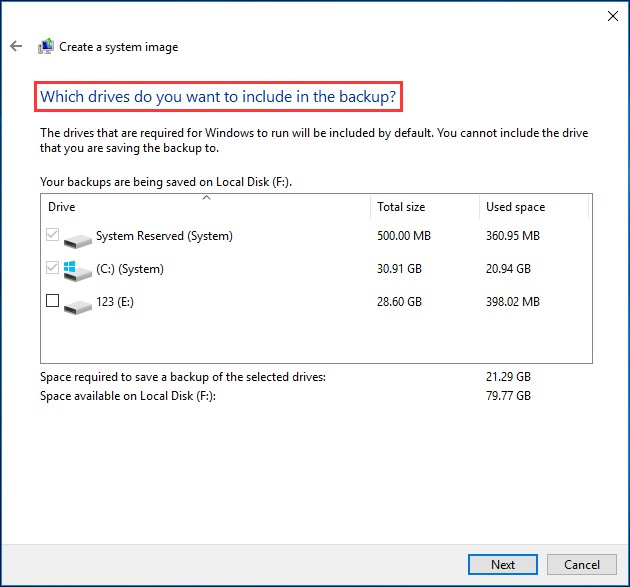 choose which drives to be included in the backup
