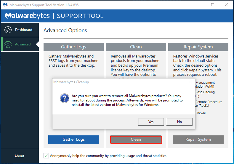 Malwarebytes uninstall tool