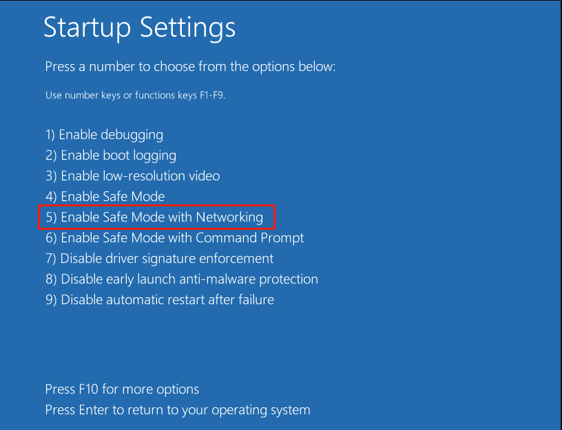 choose 5) Enable Safe Mode with Networking