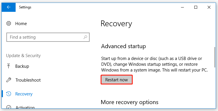 click on Restart now in Settings