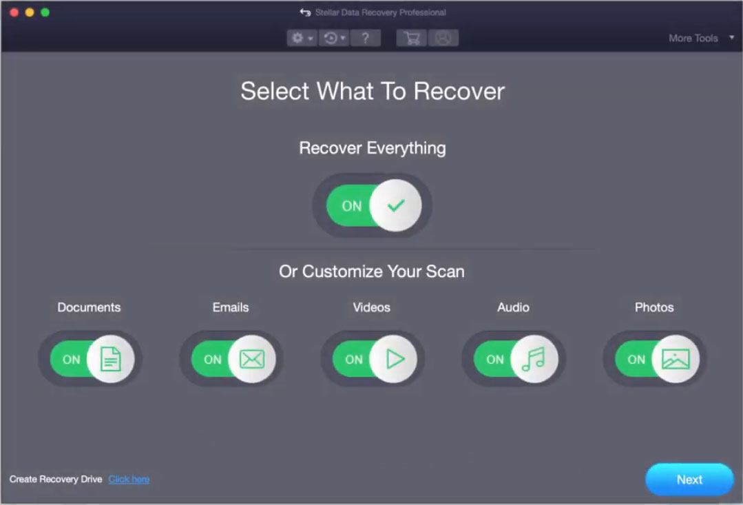 select data types you want to rescue