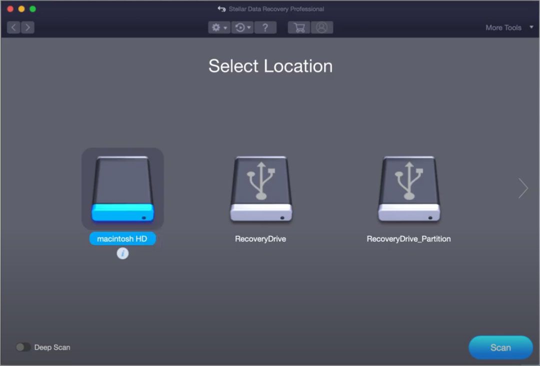 select the target drive to scan