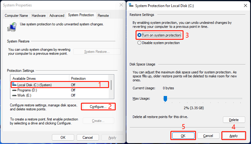 turn on protection for C drive