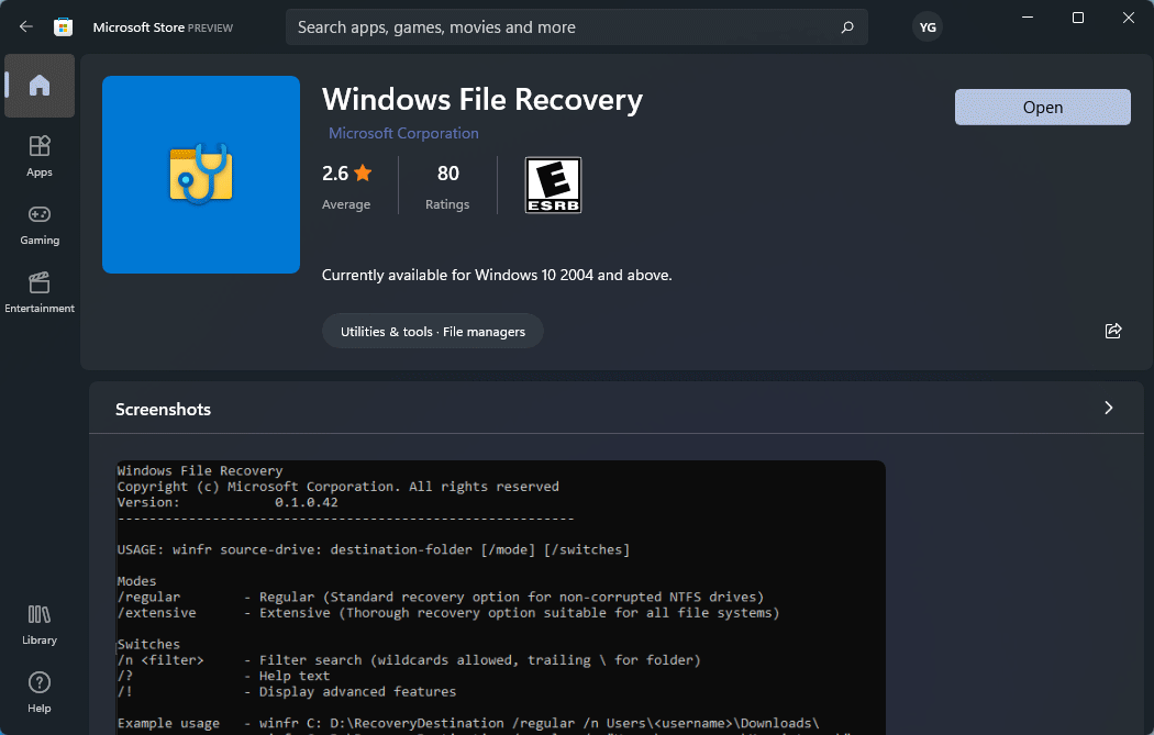 get Windows File Recovery from Microsoft Store