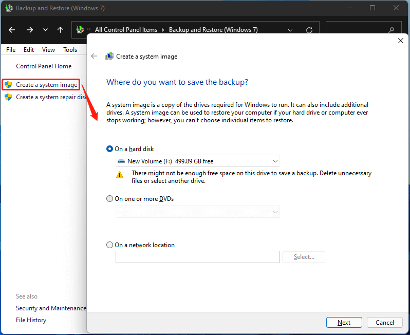 Windows 11 create a system image