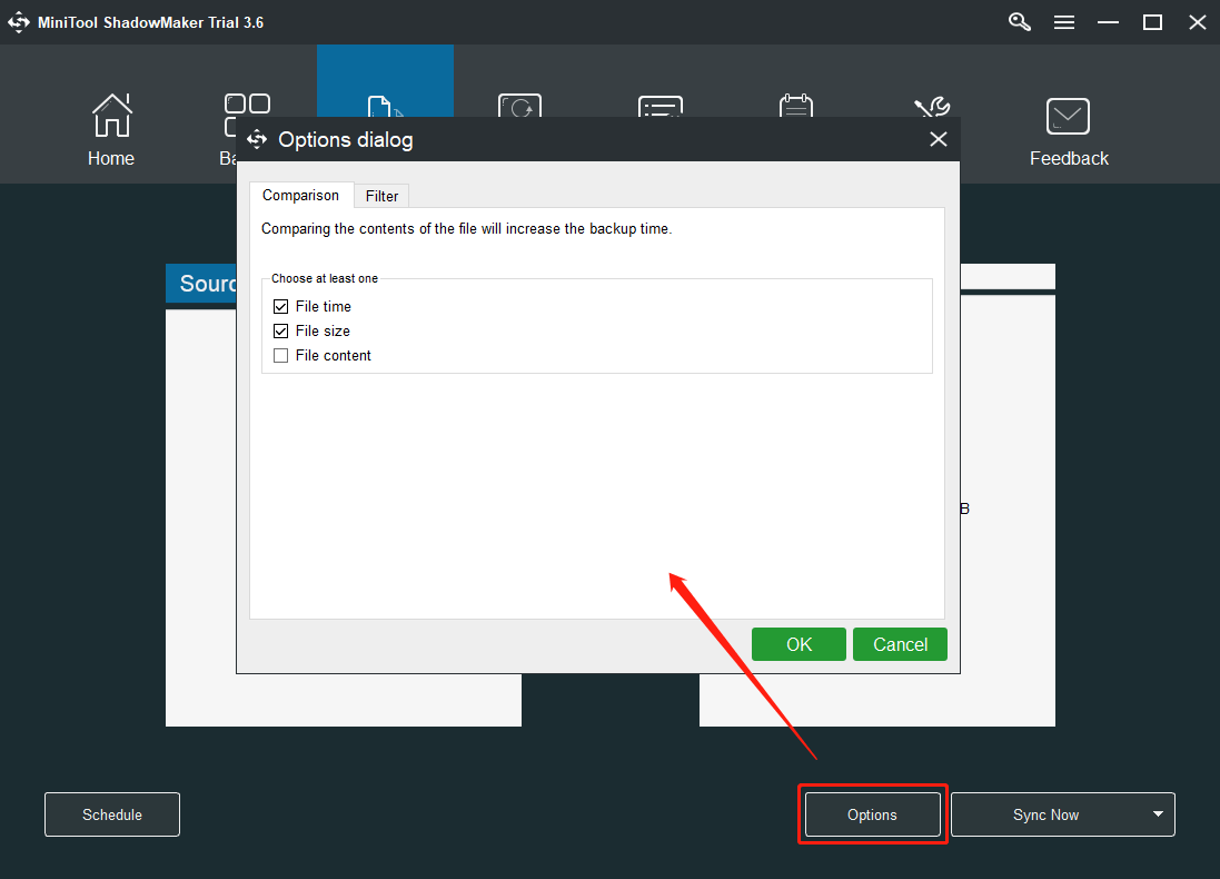MiniTool ShadowMaker sync options
