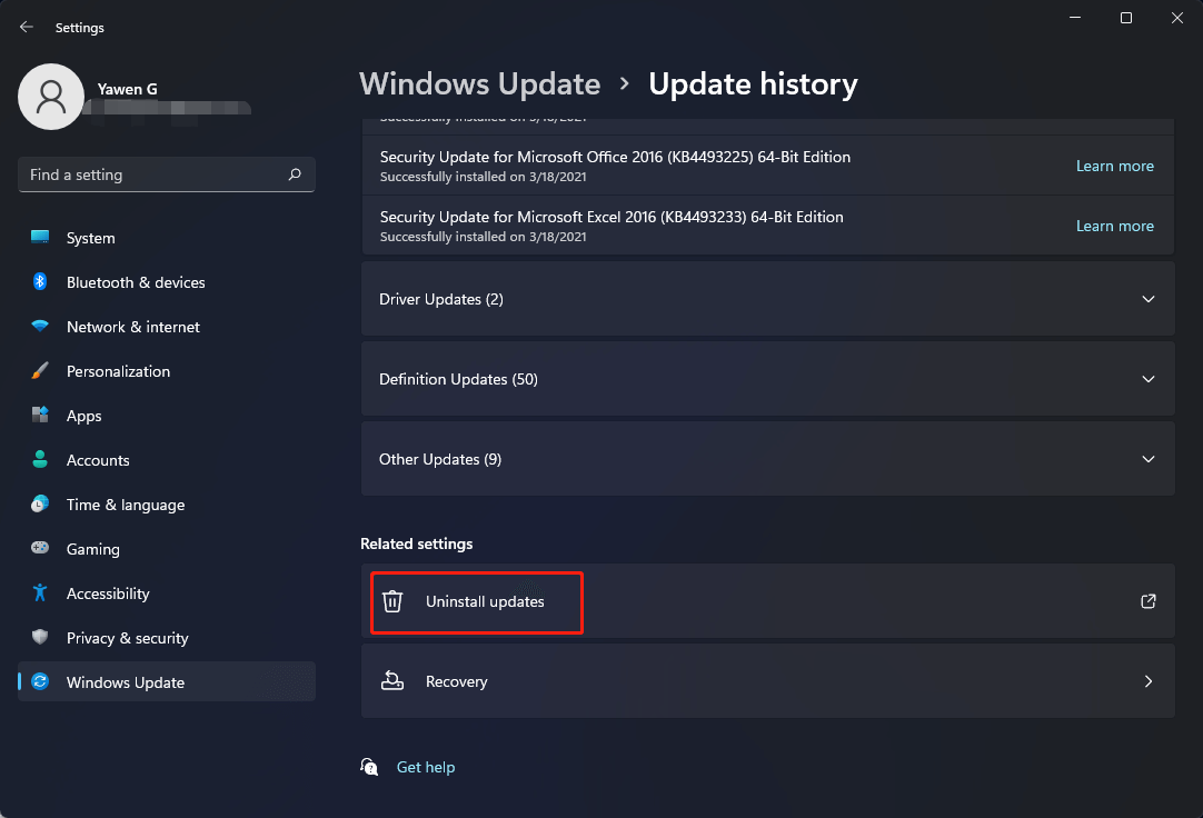 how to uninstall Windows 11 update