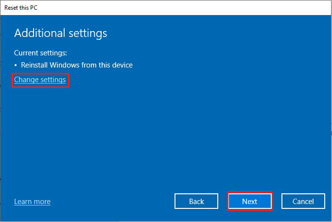 Change settings window