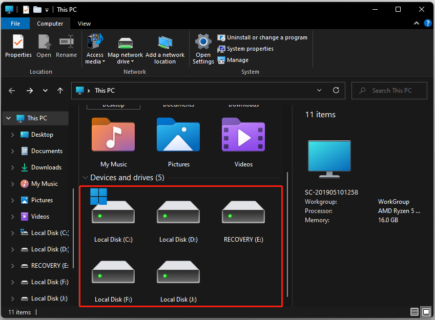 drives in File Explorer