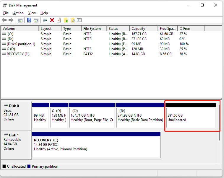 lost partition in Disk Management