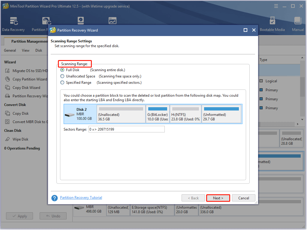 choose a scanning range