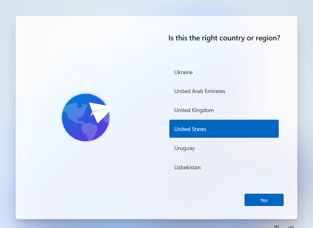 select country or region