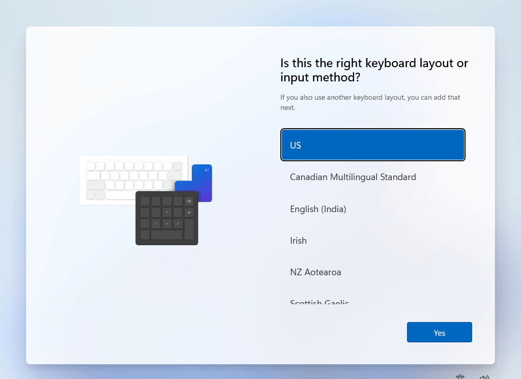 select keyboard layout or input method