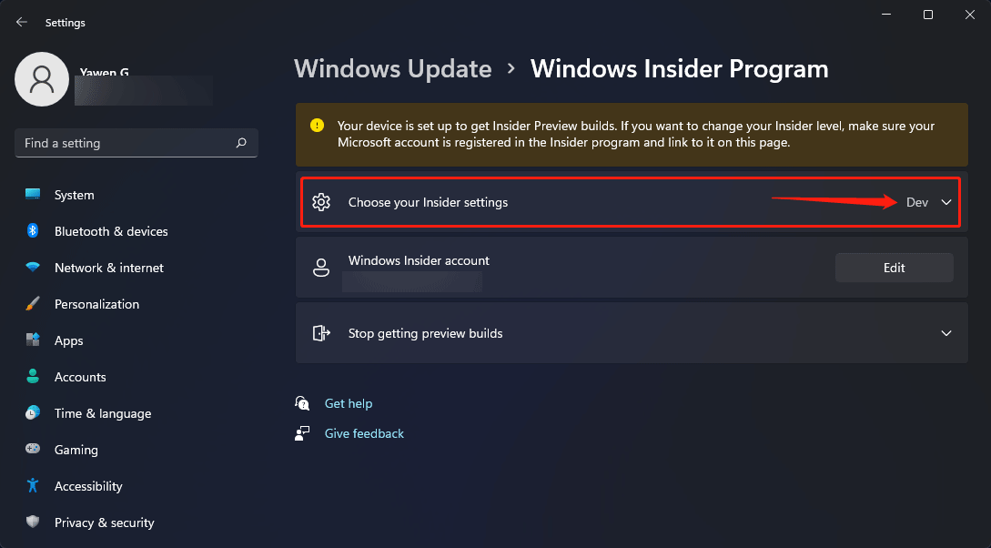 check your Windows Insider Channel