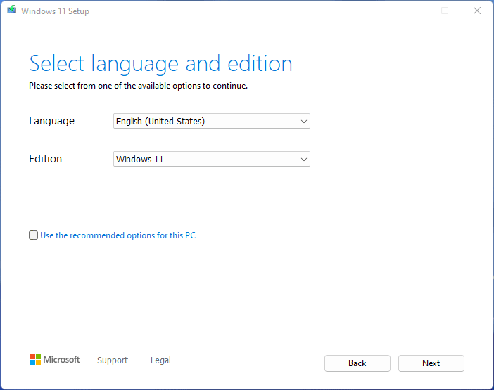 select language and edition