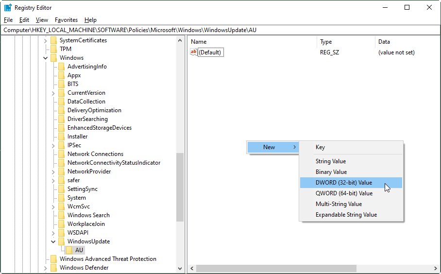 create new DWORD Value in Windows 11 Registry Editor