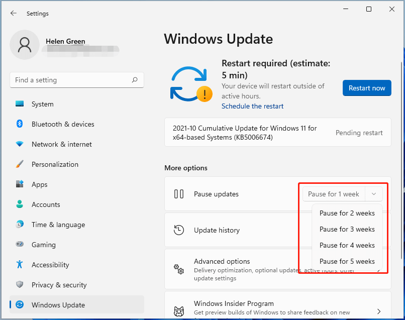 pause Windows 11 automatic updates