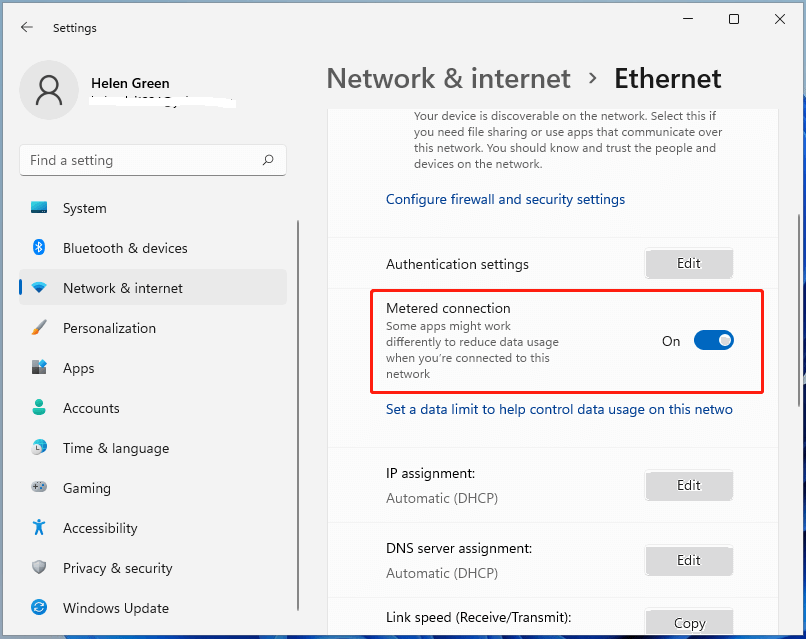 set Windows 11 network connection to metered