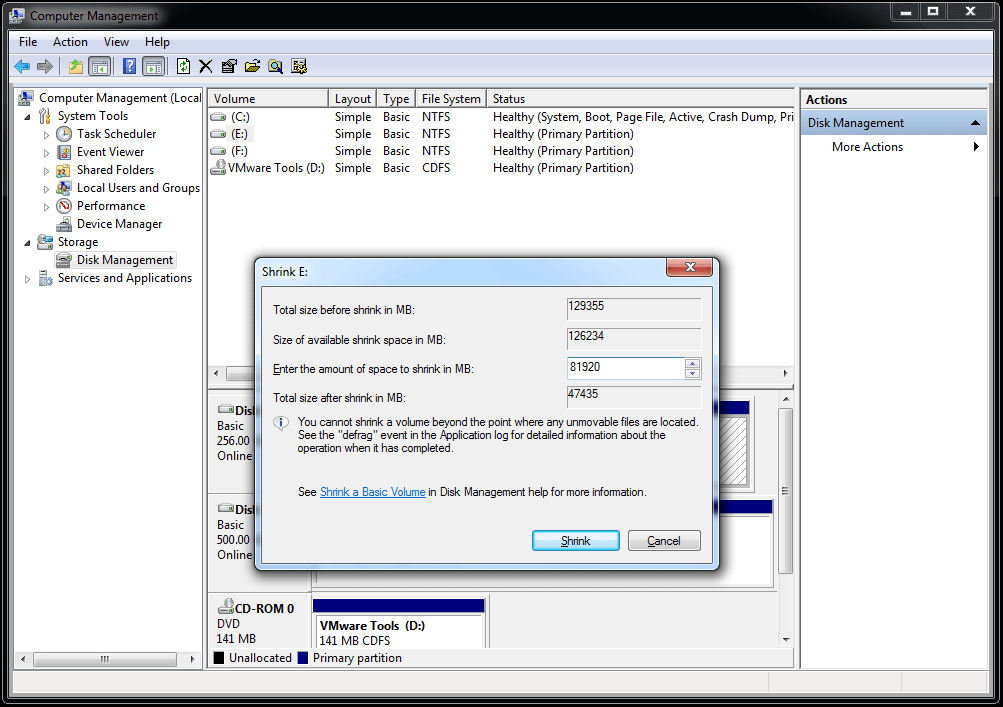 shrink partition to get an unallocated space