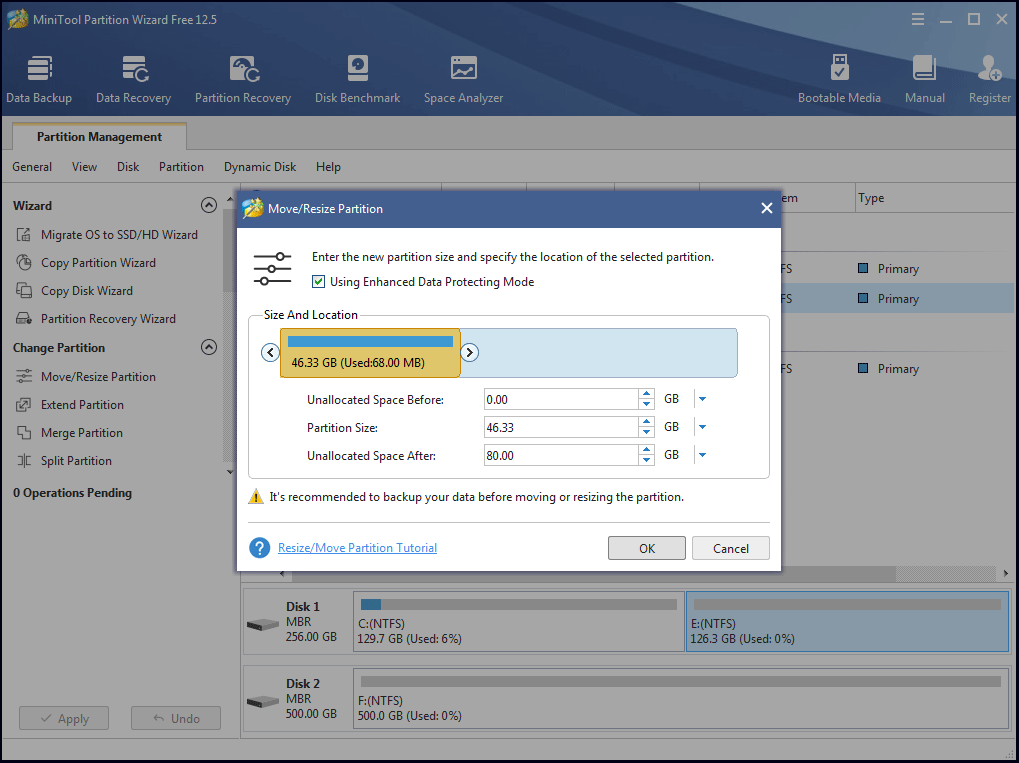 resize partition with MiniTool Partition Wizard