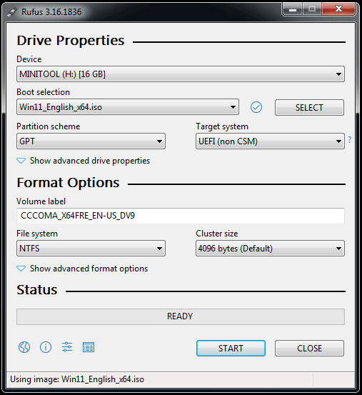 create a Windows 11 bootable USB drive with Rufus