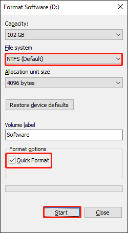 format a drive via Filer Explorer