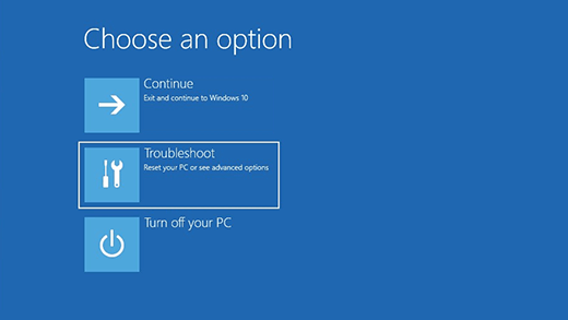 select Troubleshoot in Windows 11 recovery environment