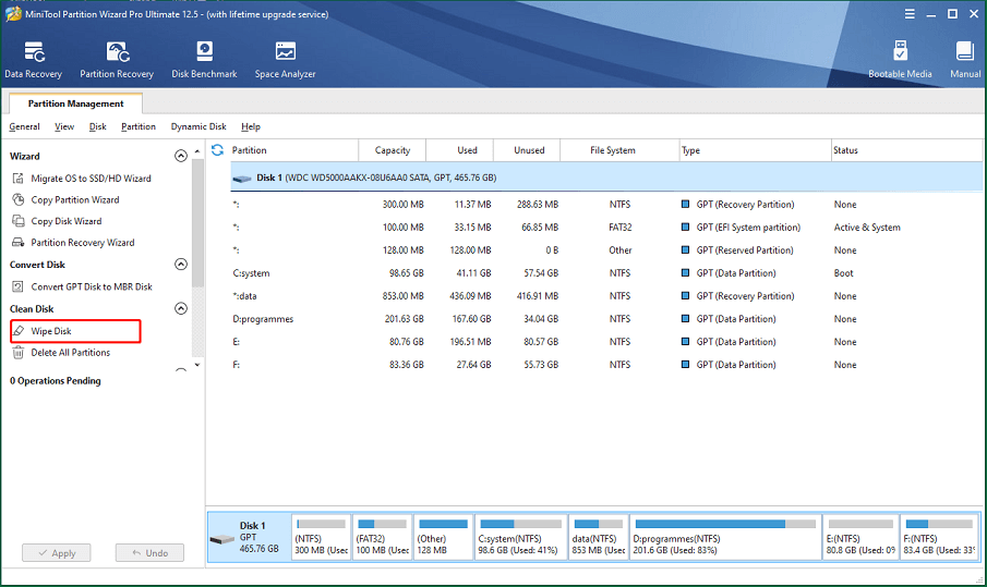 MiniTool Partition Wizard wipe disk
