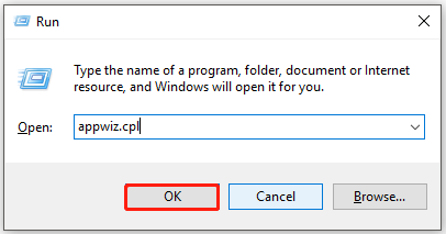 open the Programs and Features window from the Run utility